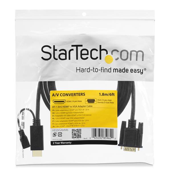 StarTech.com HD2VGAMM3 videokaapeli-adapteri 0,9 m VGA (D-Sub) HDMI + Micro USB Musta