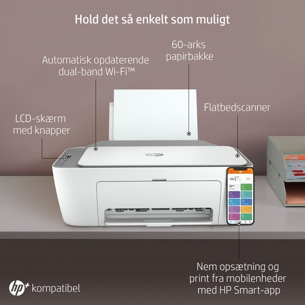 HP DeskJet 2720e Trådløst All-in-One Farve Printer, Instant Ink; Kopimaskine, scanner