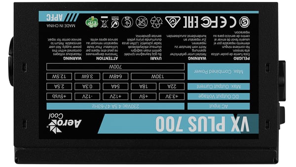 Aerocool VX PLUS 700 strömförsörjningsenheter 700 W 20+4 pin ATX ATX Svart