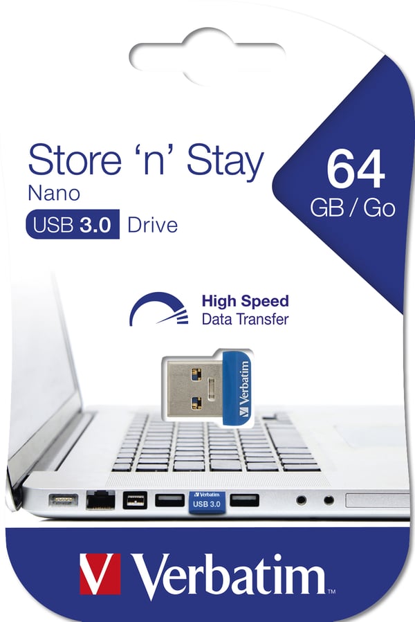 Verbatim Store 'n' Stay Nano USB-muisti 64 GB USB A-tyyppi 3.2 Gen 1 (3.1 Gen 1) Sininen