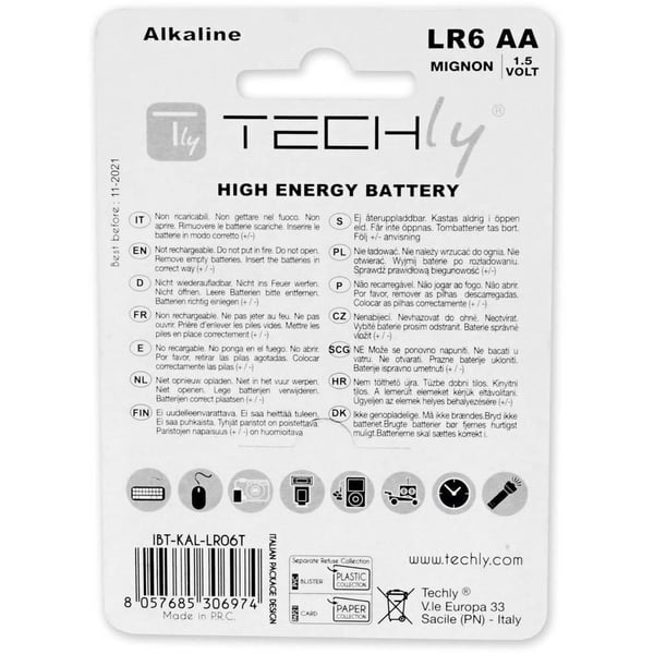 Techly LR06 AA 1.5V Kertakäyttöinen akku Alkali
