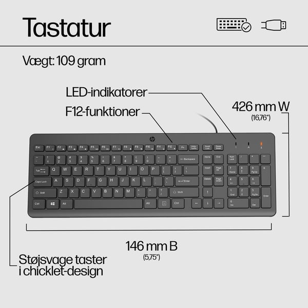 HP 150 tastatur med ledning