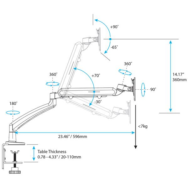StarTech.com ARMSLIM skærmbeslag og -stativer 86,4 cm (34") Skrivebord Sort