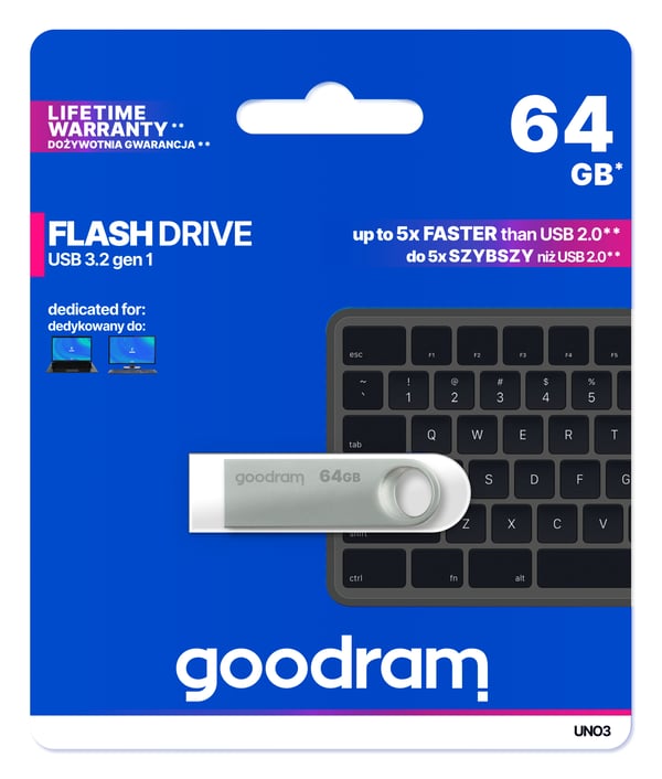 Goodram USB UNO3-0640S0R11 USB-muisti 64 GB USB A-tyyppi 3.2 Gen 1 (3.1 Gen 1) Hopea
