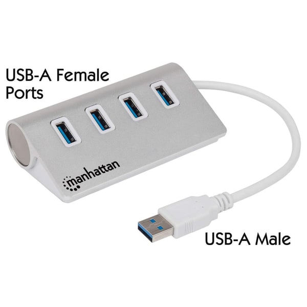 Manhattan 163767 gränssnittshubbar USB 3.2 Gen 1 (3.1 Gen 1) Type-A 5000 Mbit/s Aluminium, Vit