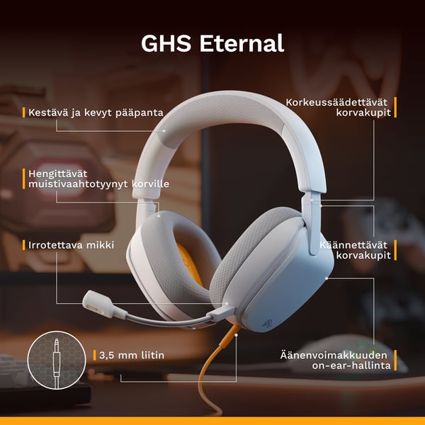 Glorious Gaming GHS Eternal Kuulokkeet Langallinen Pääpanta Pelaaminen Valkoinen