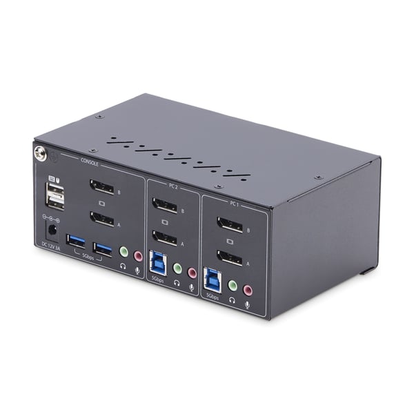 StarTech.com 2-Port Dual-Monitor DisplayPort KVM-switch, 4K 60Hz, 2x USB 5Gbps Hub-portar, 2x USB 2.0