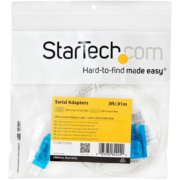 StarTech.com ICUSB232SM3 kabel kønsskifter DB-9 USB 2.0 A Blå, Transparent