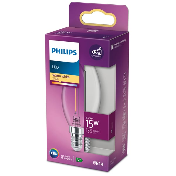 Philips Filament kertepære, klar 15 W B35 E14