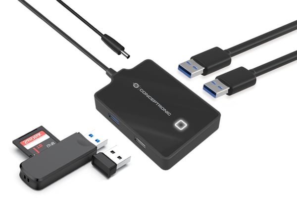 Conceptronic HUBBIES10B kannettavien tietokoneiden telakka ja porttitoistin USB 3.2 Gen 1 (3.1 Gen 1) Type-A Musta