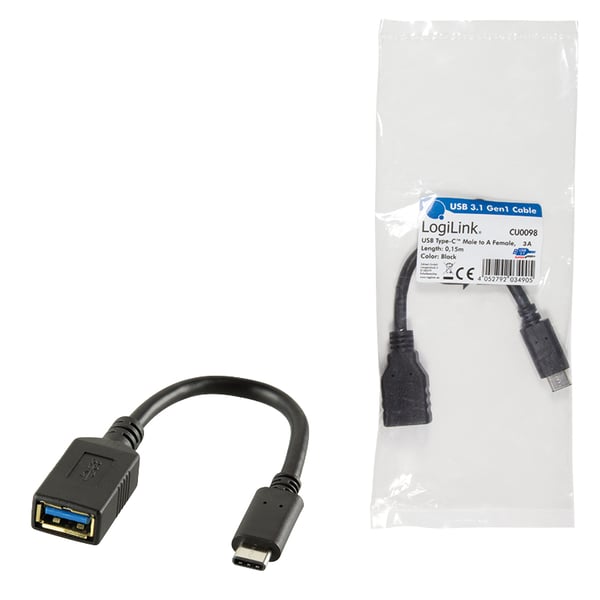 LogiLink USB C - USB A 0.15m USB-kabel USB 3.2 Gen 2 (3.1 Gen 2) 0,15 m Sort