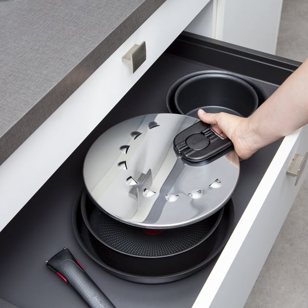 Tefal Ingenio L9829802 kattilan kansi Pyöreä Musta, Ruostumaton teräs