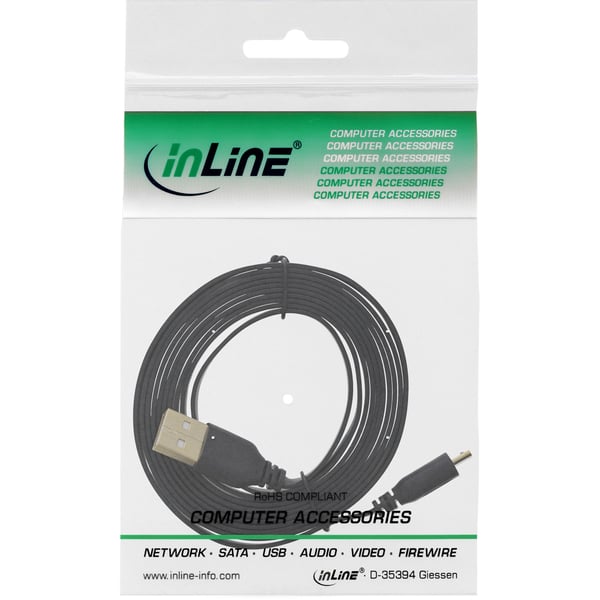 InLine 31710F USB-kabel USB 2.0 1 m Micro-USB B USB A 0,48 Gbit/sek. Sort