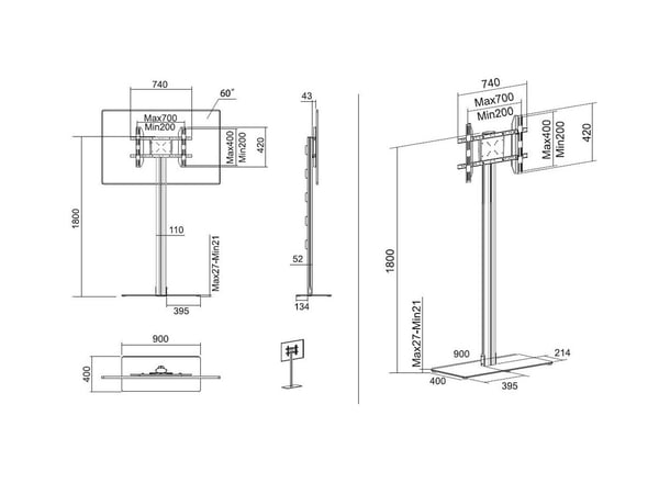 Multibrackets 2425 kyltin näyttökiinnike 160 cm (63") Musta