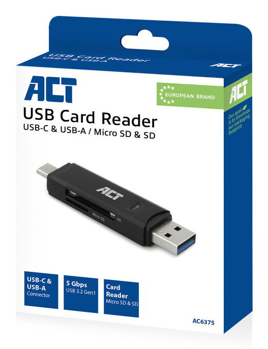 ACT AC6375 kortlæser USB 3.2 Gen 1 (3.1 Gen 1) Sort