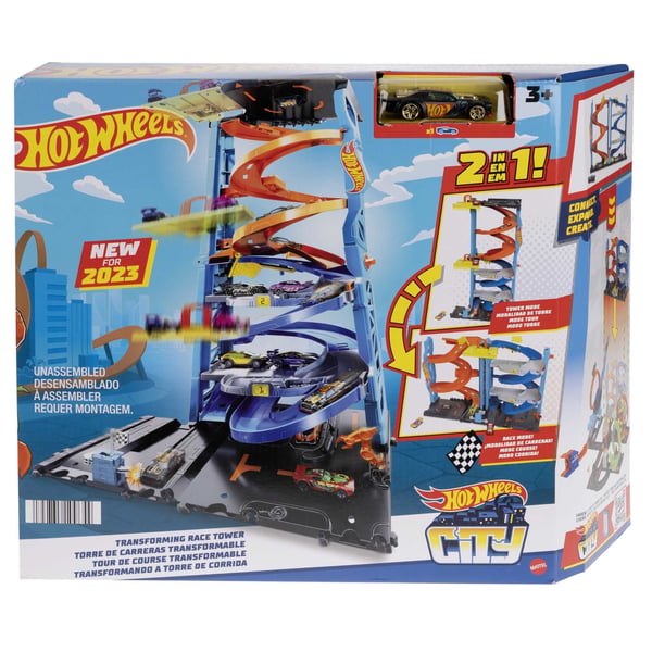 Hot Wheels City Förvandlingsbart racingtornslekset, banset med 1 leksaksbil