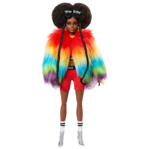 Barbie Extra Doll #1 in Rainbow Coat with Pet Poodle