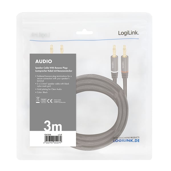 LogiLink CA1210 ljudkabel 3 m 2 x Banana Svart