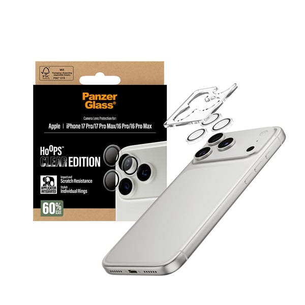PanzerGlass ® Hoops® Camera Lens Protector Transparent iPhone 17 Pro | iPhone 17 Pro Max | iPhone 16 Pro | 16 Pro Max Kirkas näytönsuoja Apple 1 kpl