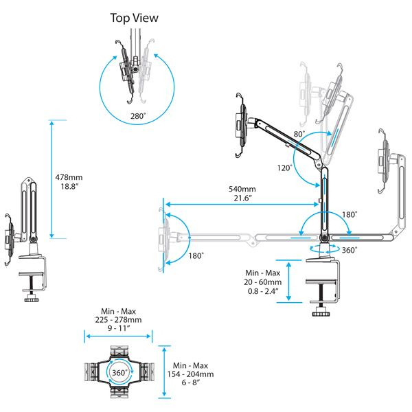 StarTech.com Skrivebords Tablet Holder - Drejelig Arm - Til iPad og Android - Hvid - Tablethal