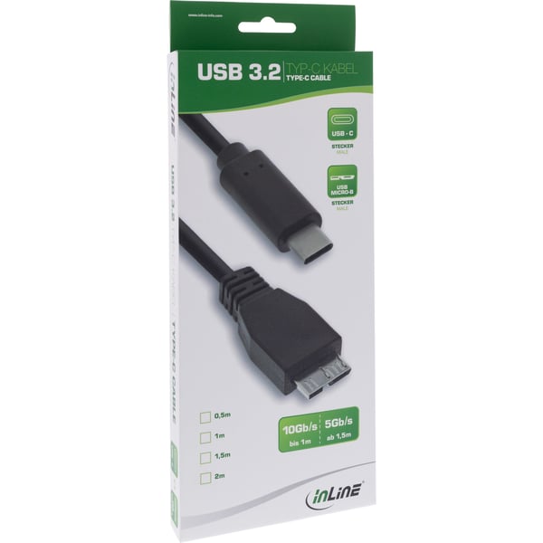 InLine 35726 USB-kabel USB 3.2 Gen 2 (3.1 Gen 2) 0,5 m USB C Micro-USB B Sort