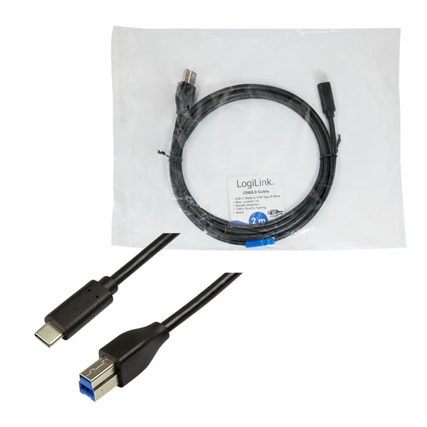 LogiLink CU0163 USB-kablar USB 3.2 Gen 1 (3.1 Gen 1) 2 m USB C USB B 5 Gbit/s Svart