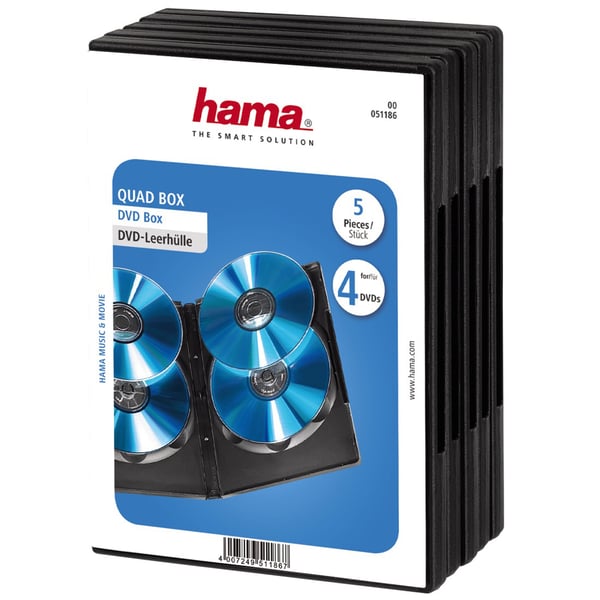 Hama DVD Quad Box, Black, Package of 5 pieces 4 diske Sort