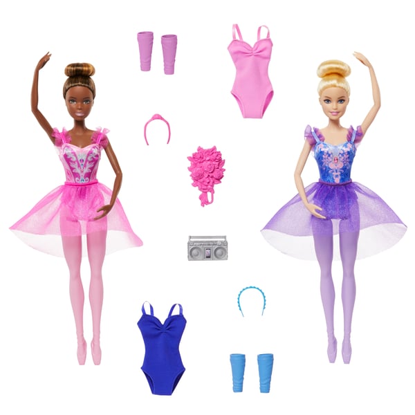 Barbie Barbie-balettstudioset med två ballerinadockor, extra stil- och danstillbehör