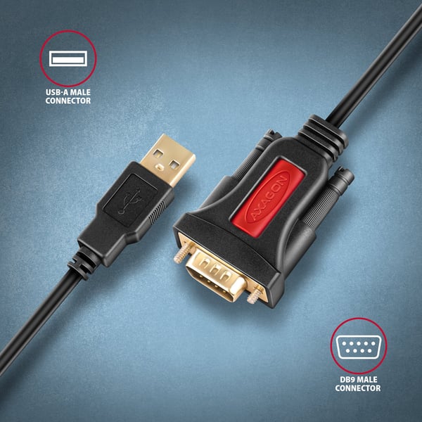 Axagon ADS-1PSN USB-A 2.0 - serial RS-232 DB9-M Prolific adapter cable 1.5m - Adapter - Digital/Daten sarjakaapeli Musta 1,5 m USB A-tyyppi