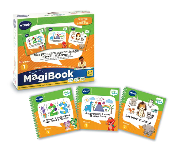 VTech MagiBook Mes premiers apprentissages Niveau Maternelle (Les bébés animaux, Je découvre les nombres avec Scout et Violette, J'apprends les formes et les couleurs)