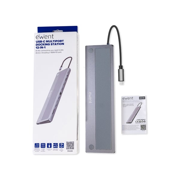 Ewent EW1150 kannettavien tietokoneiden telakka ja porttitoistin Langallinen USB 3.2 Gen 1 (3.1 Gen 1) Type-C Alumiini