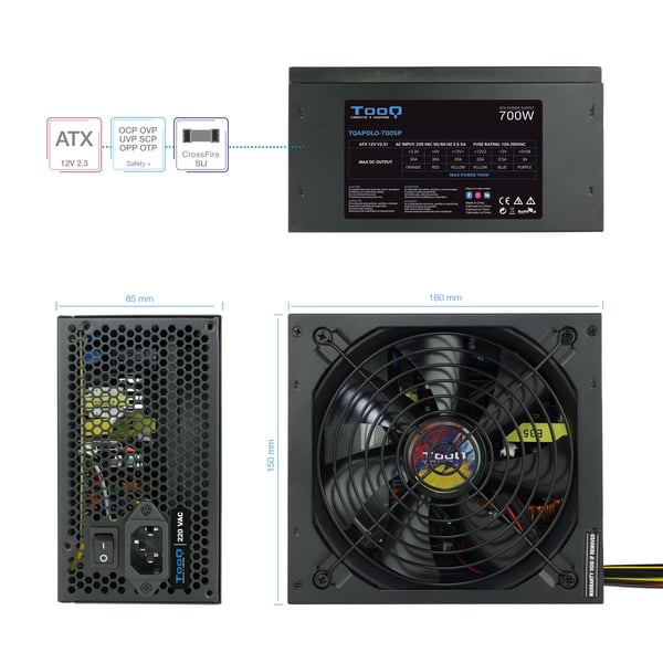 TooQ TQAPOLO-700SP strömförsörjningsenheter 700 W 20+4 pin ATX ATX Svart