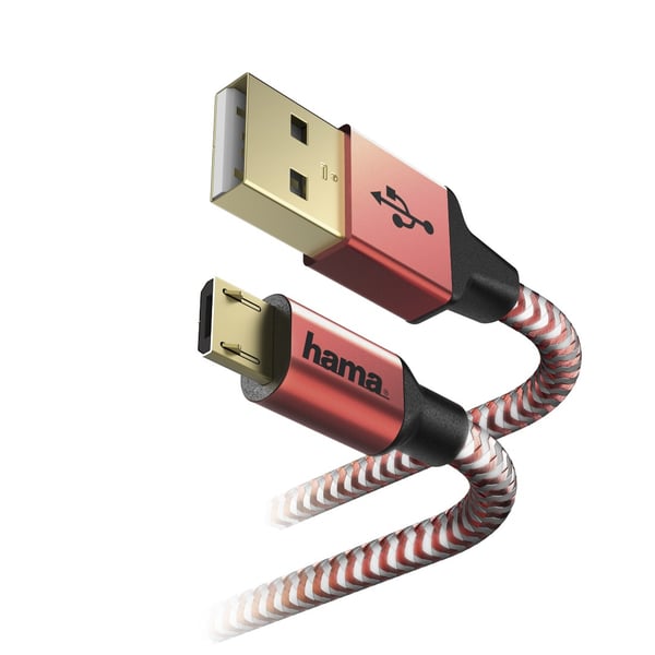 Kaapeli HAMA USB-MicroUSB 1.5M HEIJASTAVA punainen