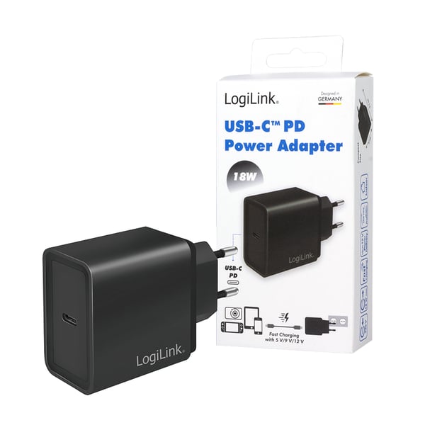 LogiLink PA0258 mobiililaitteen laturi Universaali Musta AC Pikalataus Sisätila
