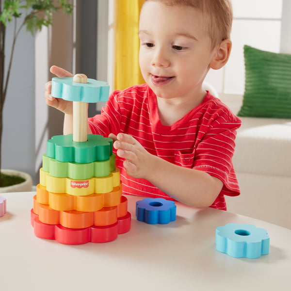 Fisher-Price stableringe i træ, finmotorrik-legetøj til tumlinger, 10 trædele
