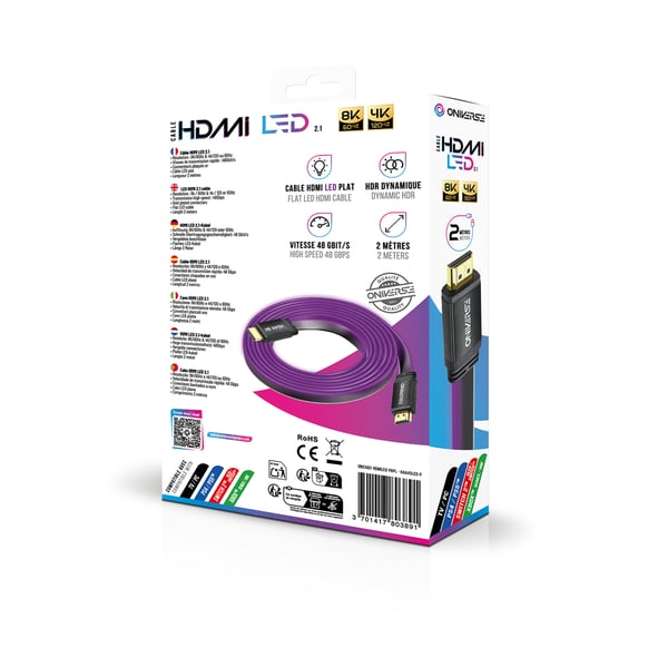 Oniverse ONICAB2-HDMILED-PRPL HDMI-kabel 2 m HDMI Type A (Standard) Lilla