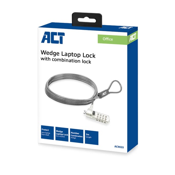 ACT AC9035 kabellås Metallisk 2 m