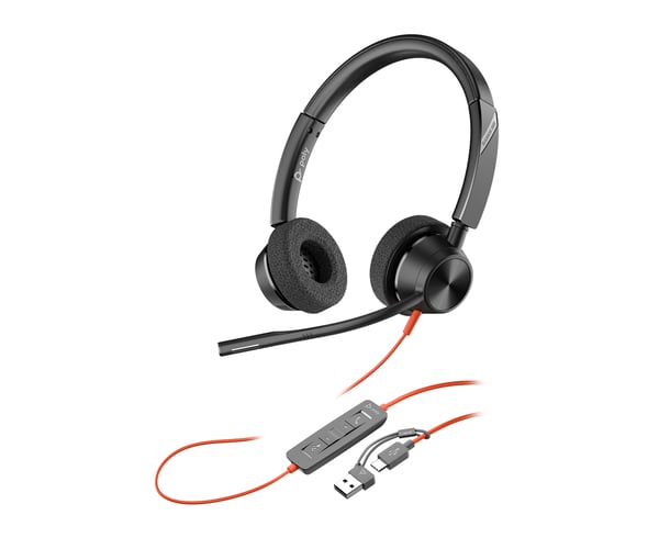 HP Poly Blackwire 3320 Stereo USB-C Headset + USB-C/A-adapter