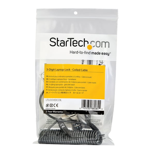 StarTech.com Laptop-kabellås (med 1,8 m spiralkabel, mobilt 3-siffrigt laptop-lås)