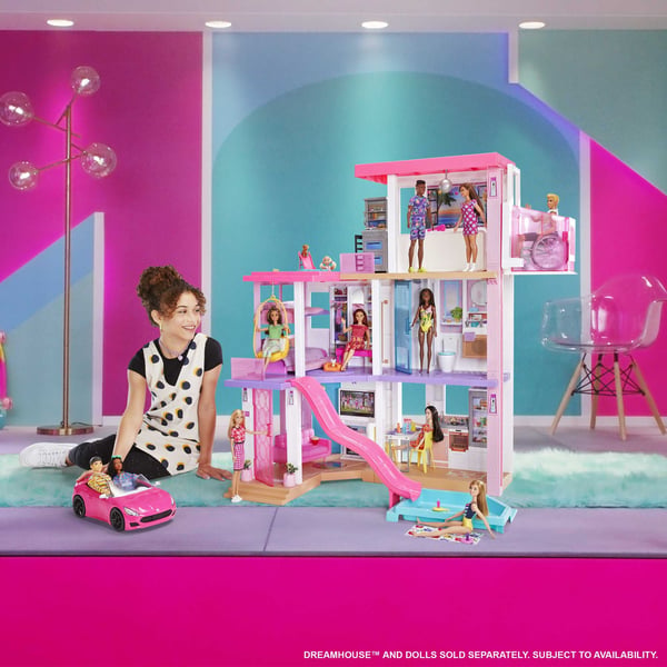 Barbie Pink -cabriolet med 2-sæder med rullende hjul, til 3-7-årige