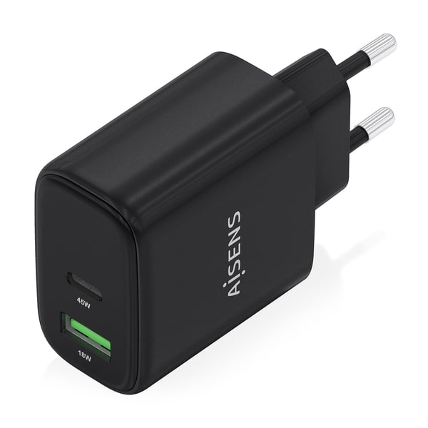 AISENS A110-0972 oplader til mobil enhed Digitalt kamera, GPS, Mobiltelefon, Laptop, Smartphone, Tablet, Universel Sort Vekselstrøm Hurtig opladning Indendørs
