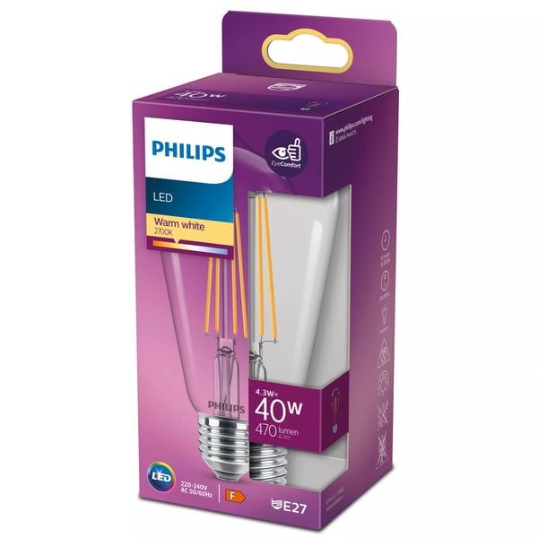 Philips Filament pære, klar 40 W ST64 E27