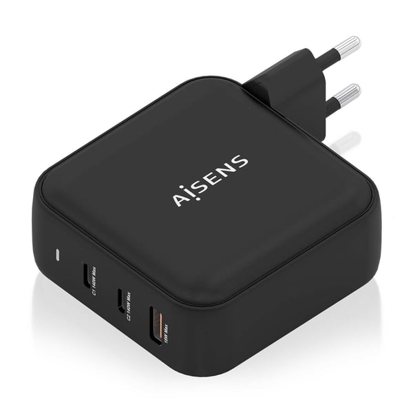 AISENS ASCH-140W3P031-BK oplader til mobil enhed Universel Sort Vekselstrøm Hurtig opladning Indendørs
