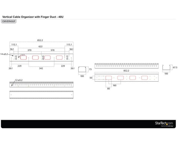 StarTech.com Vertikal kabelorganiserare med fingerkanaler - 0U - 1,8 m