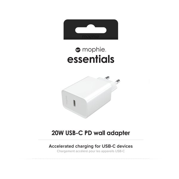 mophie essentials 20W USB-C PD wall adapter Universaali Valkoinen AC Pikalataus Sisätila