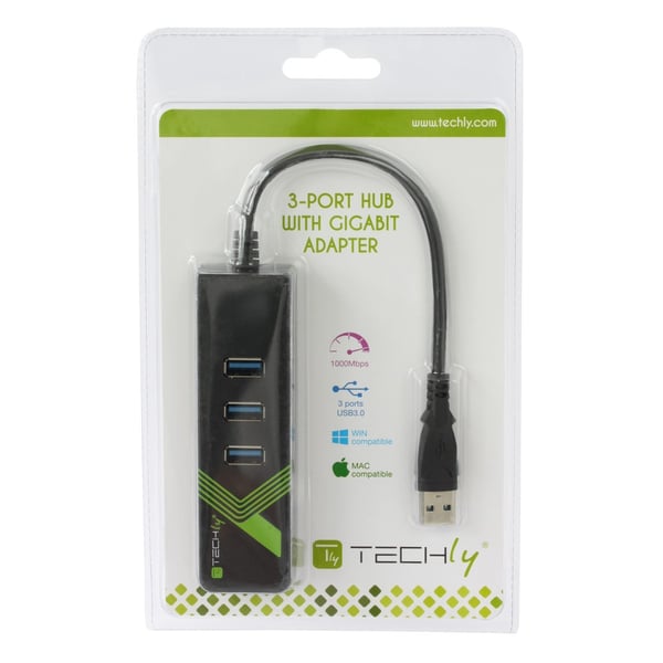 Techly IDATA USB-ETGIGA-3U2 kannettavien tietokoneiden telakka ja porttitoistin USB 3.2 Gen 1 (3.1 Gen 1) Type-A Musta