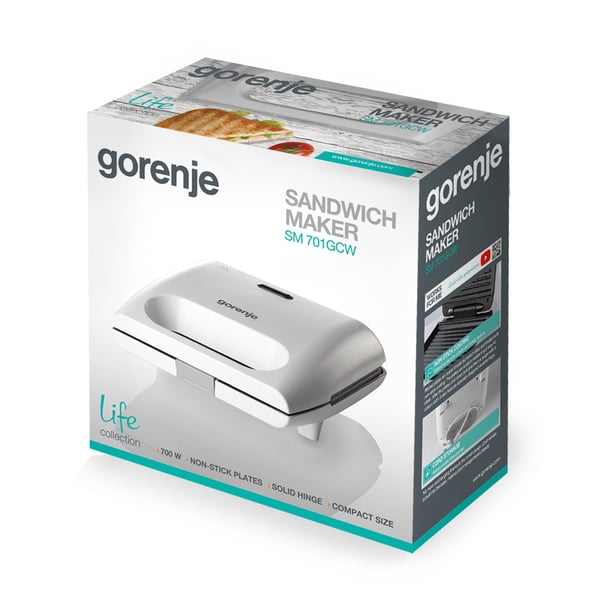 Gorenje Sandwich Maker SM701GCW 700 W, Antal plader 1, Antal bagværk 1, Hvid