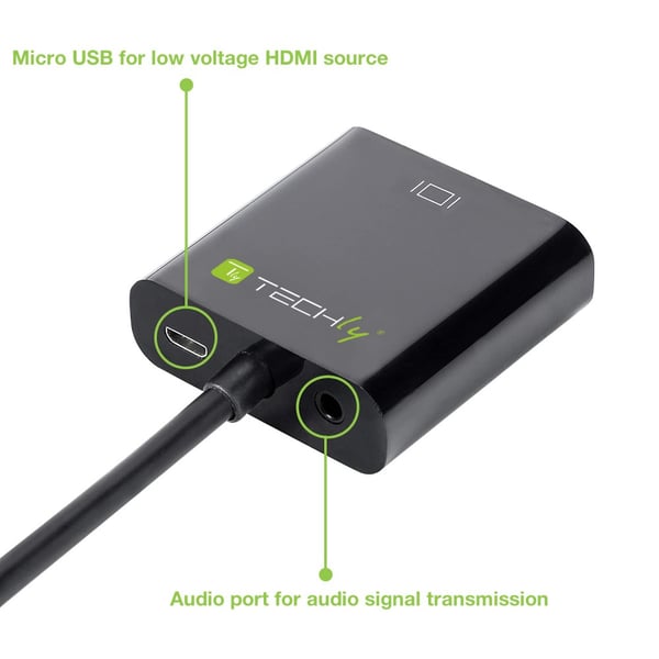 Techly HDMI - VGA+3.5mm+Micro USB B M/F 0,15 m Sort