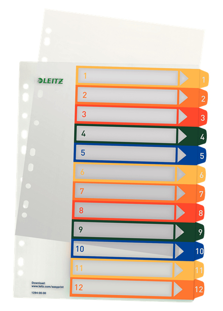 Esselte 12940000 faneskiller Numerisk faneindeks Polypropylen (PP) Flerfarvet