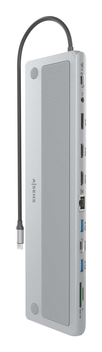 AISENS ASUC-12P020-GR kannettavien tietokoneiden telakka ja porttitoistin Langallinen USB 3.2 Gen 1 (3.1 Gen 1) Type-C Harmaa